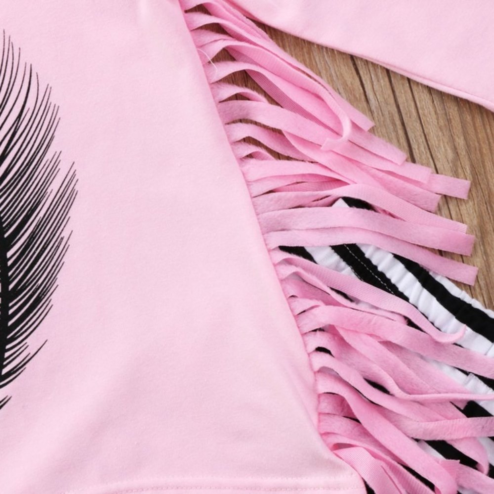 Girls outfit set pink feather boho top pants - Picture 4 of 7
